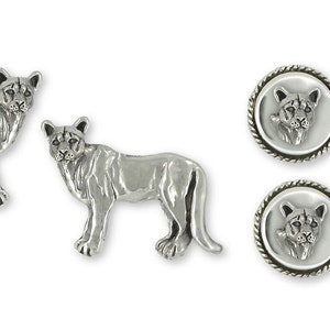 Cougar Jewelry Sterling Silver Handmade Mountain Lion Cufflinks COU1-SET