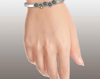 SILVER925 SUNFLOWER MOTIF BRACELET/シルバー Vintage Handmade 925 Sterling Silver Sunflower Bracelet Hand