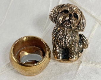Shih Tzu Figurine Yellow Bronze Handmade Shih Tzu Figurine Box SZ2-BX