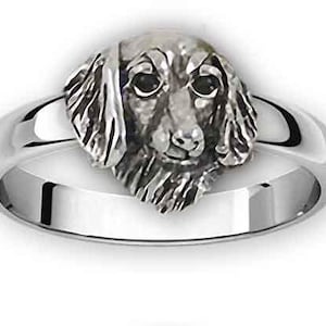 Dachshund Ring Sterling Silver Handmade Long Hair Dachshund Jewelry DA17H-R
