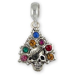 Day Of The Dead Pandora Charm Slide Sterling Silver Handmade Dia De Los Muertos Skull Jewelry DOD3-PNS