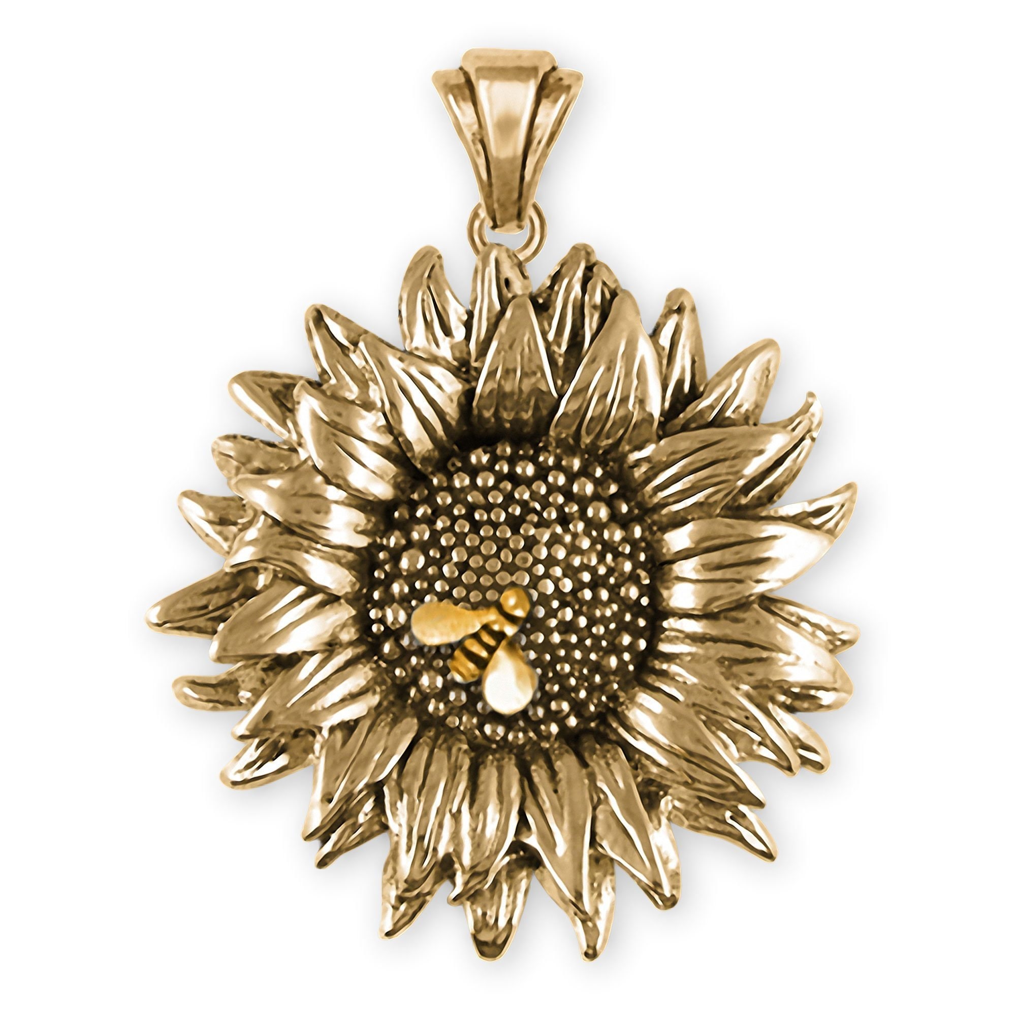 Sunflower Jewelry 14k Gold Handmade Sunflower With Gold Bee Etsy UK