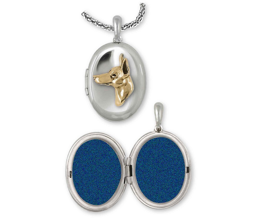 Doberman Photo Locket Silver and 14k Gold Handmade Dobe Doberman ...