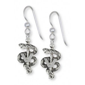 Veterinary Caduceus Jewelry Sterling Silver Handmade Veterinary Caduceus Earrings  VCD2-E
