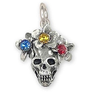 Day Of The Dead Skull Charm Sterling Silver Handmade Día De Los Muertos Jewelry DOD1-MC