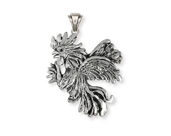 Rooster Jewelry Handmade Fighting Rooster Pendant Jewelry Sterling Silver   HM-RSTL3-P