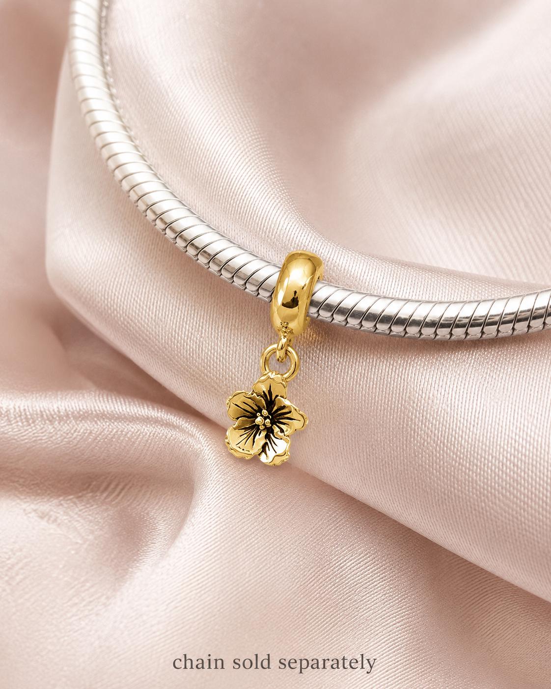 Hibiscus Charm Slide in 14K Gold Vermeil, Handmade Flower Bracelet
