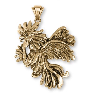 Rooster Jewelry 14k Gold Vermeil Handmade Rooster Pendant RST3L-PVM