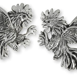 Rooster Cufflinks Sterling Silver Handmade Rooster Jewelry RST3X-CL