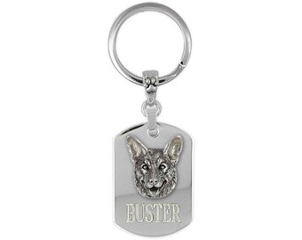 Australian Cattle Dog Key Ring Sterling Silver And Stainless Steel Handmade Australian Cattle Dog Jewelry CTD1-KRE