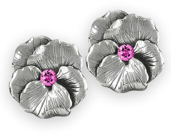 Pansy Flower Jewelry Sterling Silver Handmade  Pansy Birthstone Earrings  PSY1-SE