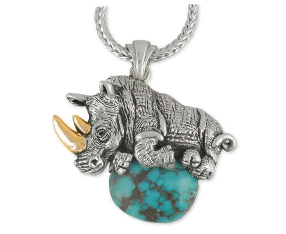 Rhinoceros Pendant Jewelry Sterling Silver and Bronze Rhinoceros