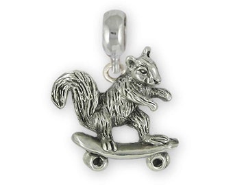 Squirrel On Skateboard  Jewelry Sterling Silver Handmade Skateboard Squirrel Charm Slide This Charm Will Fit A Pandora® Slide Bracelet SQ7