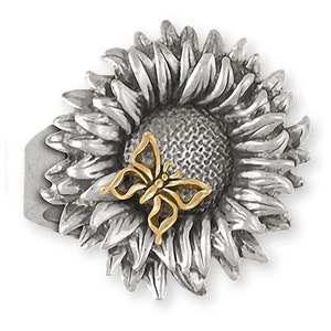 Sunflower Jewelry Sunflower Ring Jewelry Silver And 14k Gold Handmade Flower Ring SF3-TNBTR
