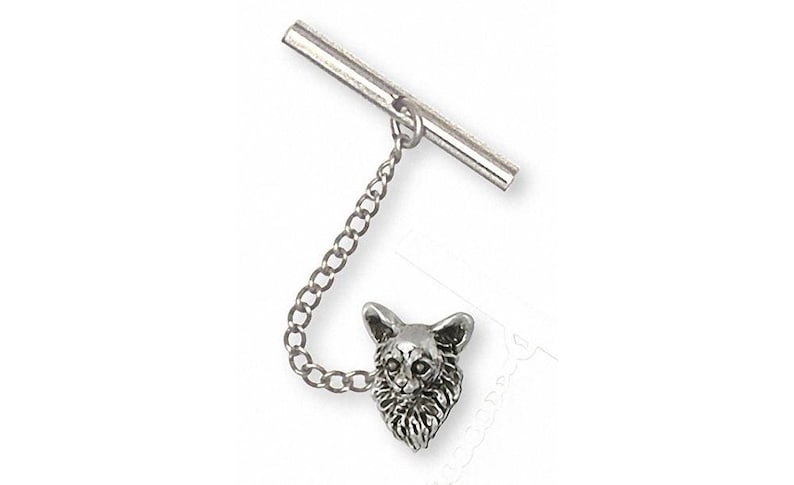 Chihuahua Jewelry Long Hair Chihuahua Tie Tack Jewelry Sterling Silver Handmade Chihuahua Tie Tack CU12-TT