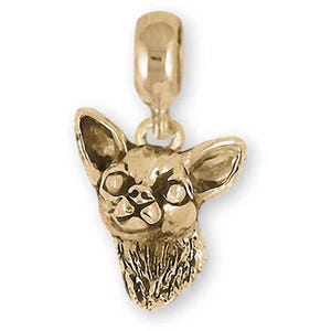 Pulsera Pandora con dije de Chihuahua en oro amarillo de 14 k, joyería hecha a mano para Chihuahua DGGH-PNSG