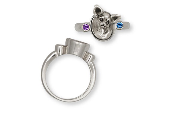 Chihuahua Jewelry Sterling Silver Birthstone Ring Chihuahua Charms