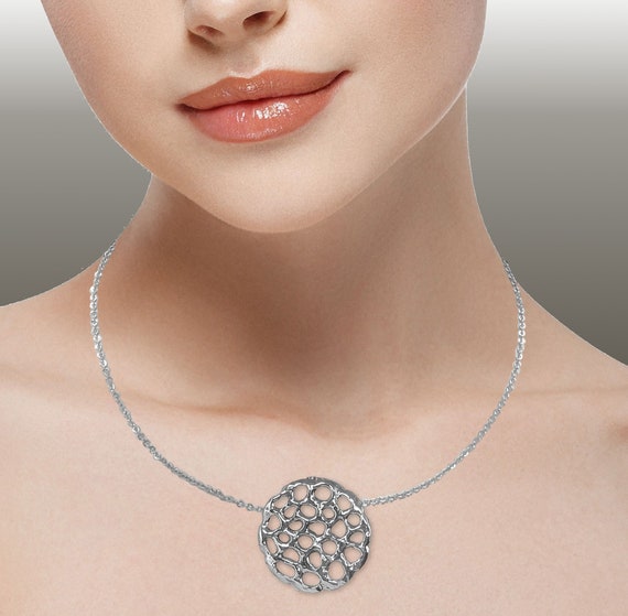 Fashion Necklace Jewelry Sterling Silver Handmade Honeycomb