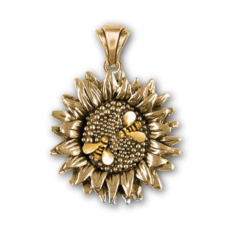 Sunflower Jewelry 14k Gold Handmade Sunflower And Two Bees Etsy
