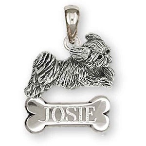 Lhasa Apso Jewelry Sterling Silver Handmade Playful Lhasa Personalized Pendant  LSZ37-NP