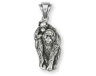 Colgante de orangután y cría, collar de simio de plata de ley, joyería artesanal de vida silvestre, regalo para amantes de los orangutanes ONG-P