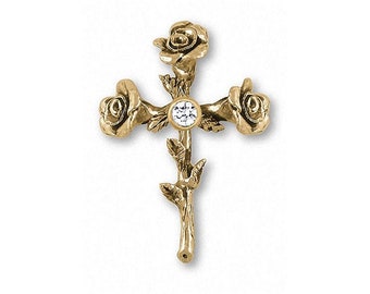 Rose Jewelry Rose Cross Pendant Jewelry 14k Gold Handmade Flower Pendant RCR1-SPG