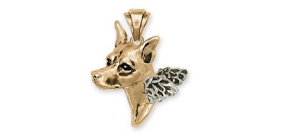 Min Pin Angel Jewelry 14k White And Yellow Gold Handmade Miniature Pinscher Pendant MP10TNAP