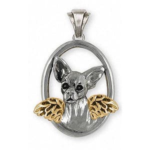 Chihuahua Jewelry Chihuahua Angel Pendant Jewelry Silver And 14k Gold Handmade Chihuahua Pendant CH19-TNAP