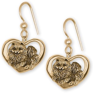 Pomeranian Earrings 14k Yellow Gold Handmade Pomeranian Jewelry PM24-EG