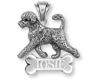 Portuguese Water Dog Jewelry Sterling Silver Handmade Portuguese Water Dog Personalized Pendant  PWD2-NP