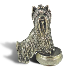Yorkshire Terrier estatuilla bronce amarillo hecho a mano Yorkie Pet Memorial estatuilla caja YRK2-BX