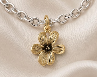 Charm de flor violeta, dije de flor de nacimiento de febrero en oro vermeil de 14 quilates, pulsera floral hecha a mano, joyería violeta, regalo VT1-Cvm