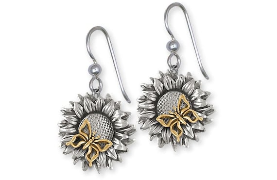 Sunflower Jewelry Sunflower Earrings Jewelry Silver And 14k Gold Handmade Flower Earrings SF5 TNBTE