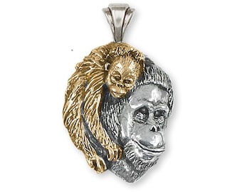 Orangutan and Baby Pendant, Two Tone 14K Gold Vermeil Orangutan Necklace, Handmade Orangutan Pendant GOR6-PTTVM