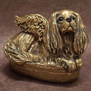 Cavalier King Charles Spaniel Angel Figurine Yellow Bronze Handmade Collectors Box, Memorial Urn, Cavalier Figurine Box  CAV1A-BX2