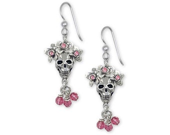 Day Of The Dead Skull Earrings Sterling Silver Handmade Día De Los Muertos Jewelry DOD1-PE