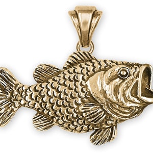 Wide Mouth Bass Pendant Yellow Bronze Handmade Wide Mouth Bass Jewelry WMB9-BZP