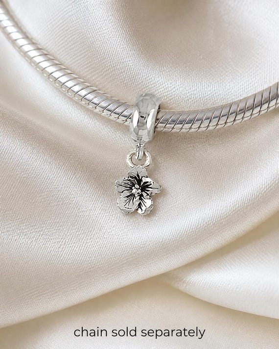 Hibiscus Charm Slide Jewelry Sterling Silver Handmade Hibiscus