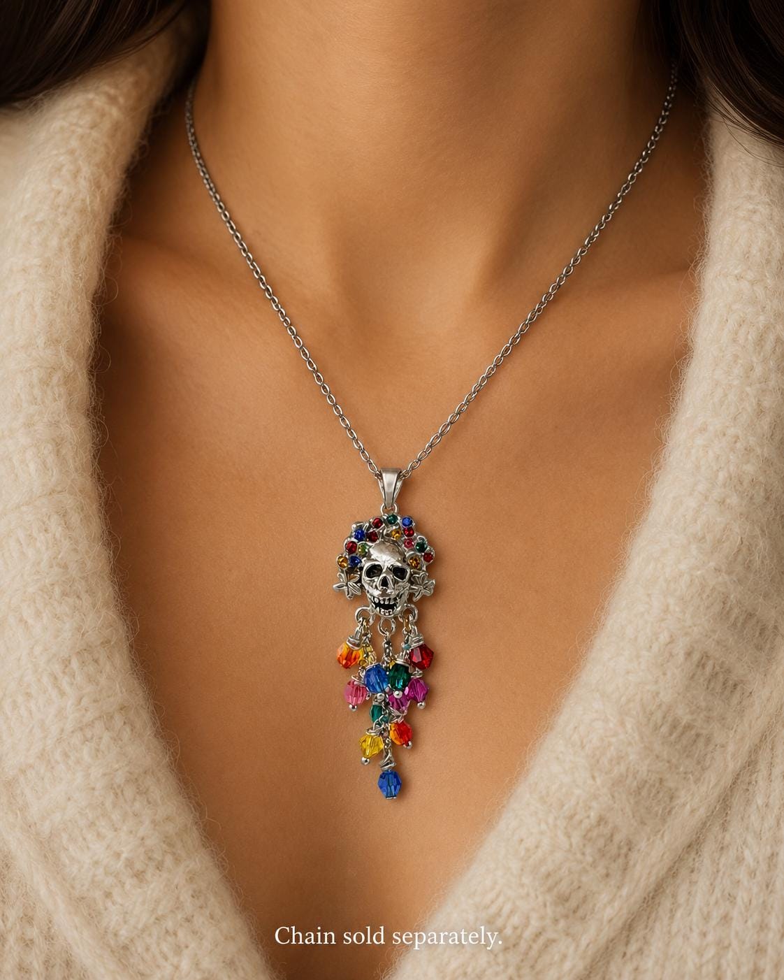 Day of the Dead Pendant Sterling Silver, Handmade Dia De Los