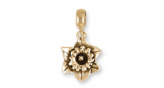 Daffodil Charm Slide Jewelry 14k Gold Handmade Flower Charm Slide Fits Pandora Bracelet DAF2 PNSG