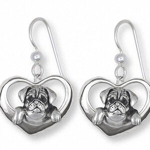 Pug Jewelry Sterling Silver Handmade Dog Earrings  PG43-E