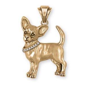 Chihuahua Jewelry Chihuahua Pendant Jewelry 14k Yellow Gold Vermeil Chihuahua Charms And Jewelry CU17-SPVM