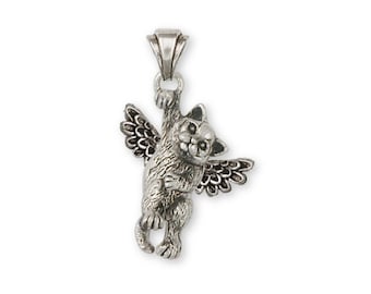 Cat Angel Pendant Sterling Silver Cat Necklace Angel Cat Jewelry Memorial Cat Gift Handmade BRS3-AP