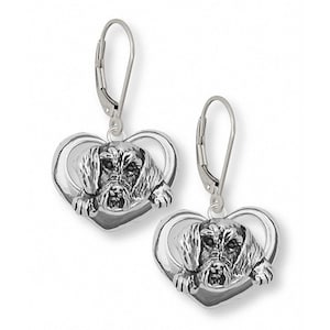 Wire Hair Dachshund Earrings Jewelry Sterling Silver Handmade Dog Earrings WD2-E
