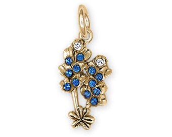 Bluebonnet Jewelry 14k Gold Handmade Bluebonnet Flower Charm  BBD2X-CG