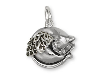 Cat Angel Charm Handmade Sterling Silver Cat Jewelry CT52-AC