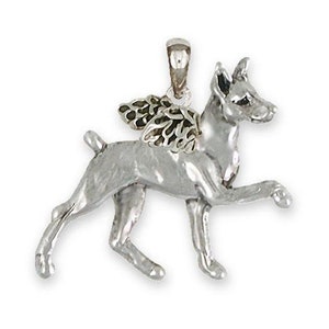 Min Pin Angel Jewelry Sterling Silver Handmade Miniature Pinscher Pendant  MP18AP