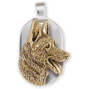 German Shepherd Jewelry Sterling Silver And Yellow Bronze Handmade German Shepherd Pendant  GMN1-BZDT