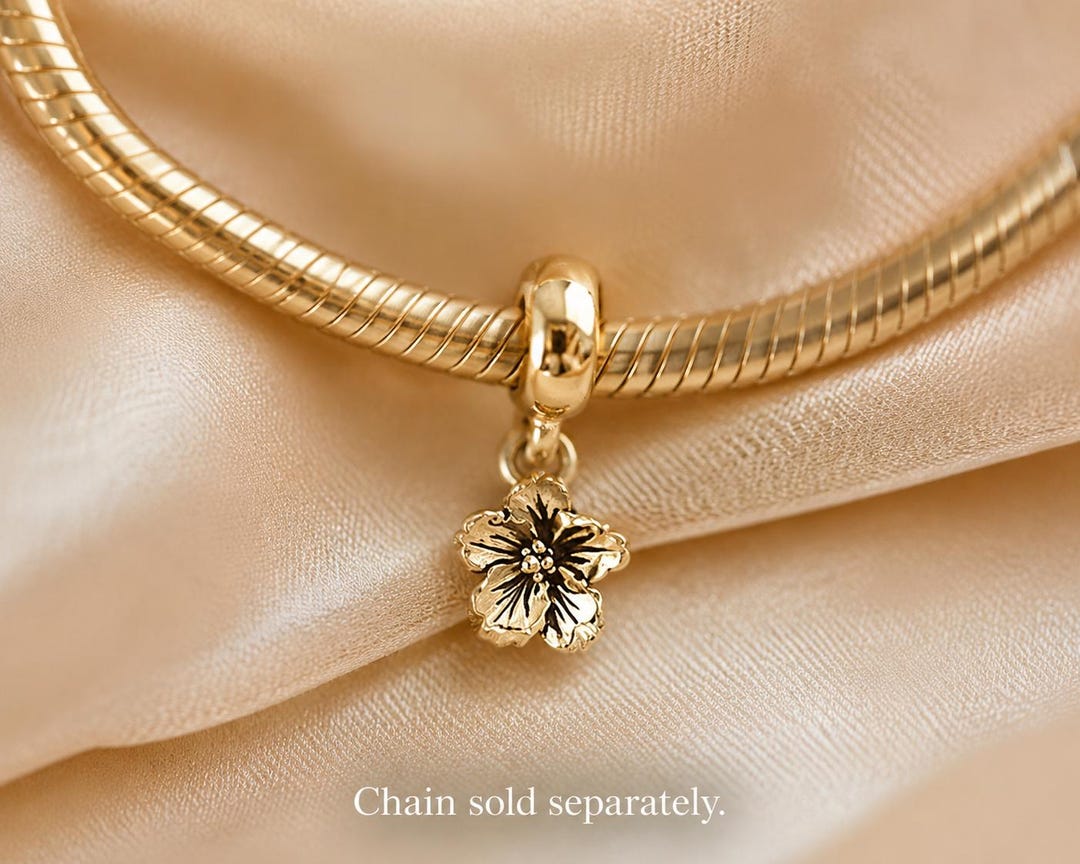 Hibiscus Charm Slide in 14K Gold Vermeil, Handmade Flower Bracelet