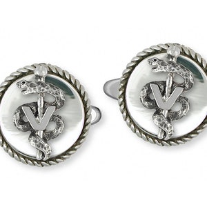 Veterinary Caduceus Jewelry Sterling Silver Handmade Veterinary Caduceus Cufflinks  VCD2-CL